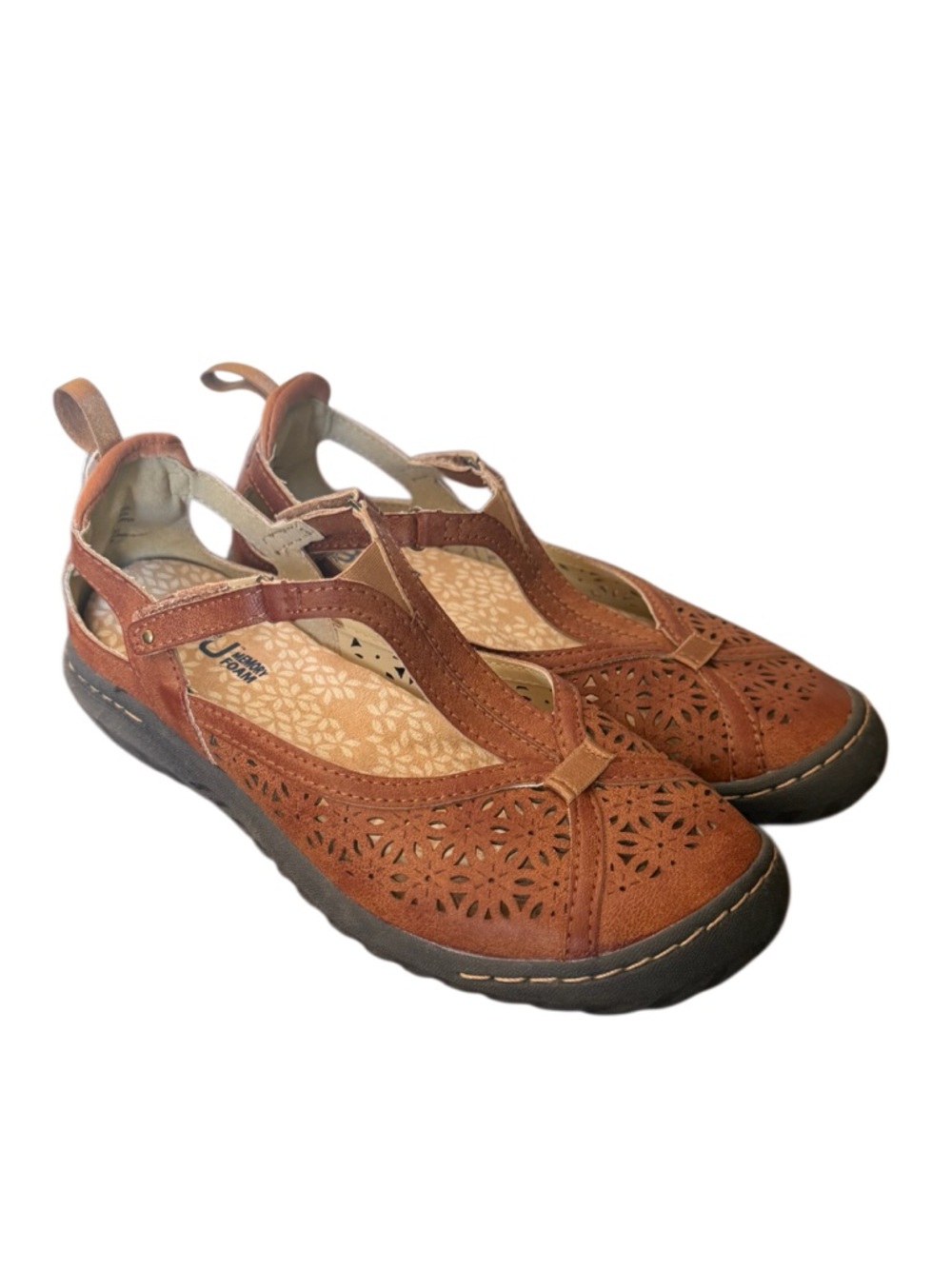 JBU by Jambu Daffodil Rustic Brown Perforated T-Strap Flats-Size 6M NWOT